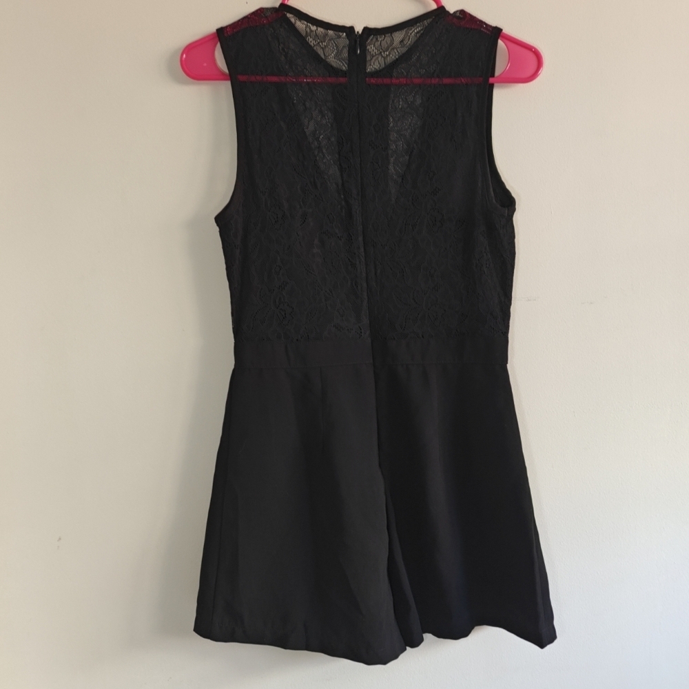 Amisu Sz Small Black Lace Shorts Romper‎ Sleeveless One Piece Jumpsuit - Picture 4 of 6